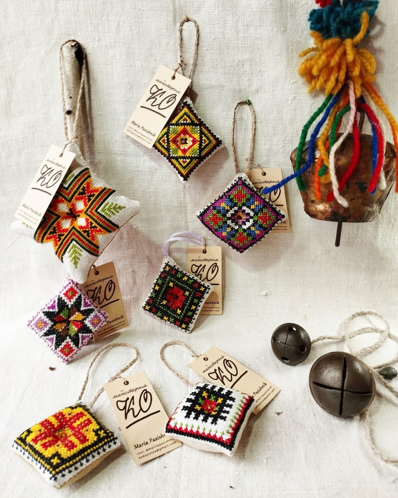 Mini decorative pillows with hand embroidery 4-6 cm