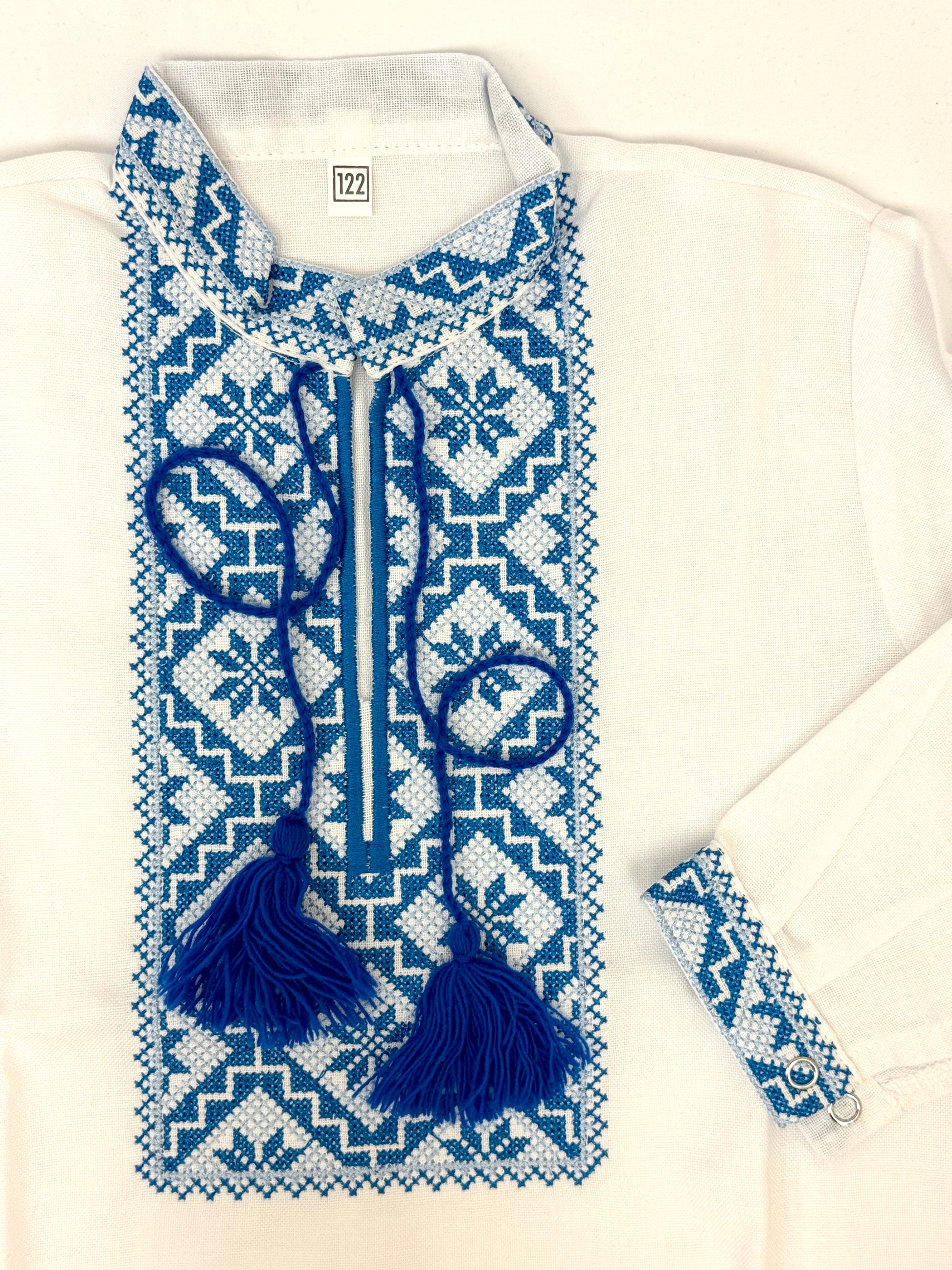 Boys White Vyshyvanka Cotton Long Sleeve In Ukrainian Traditions