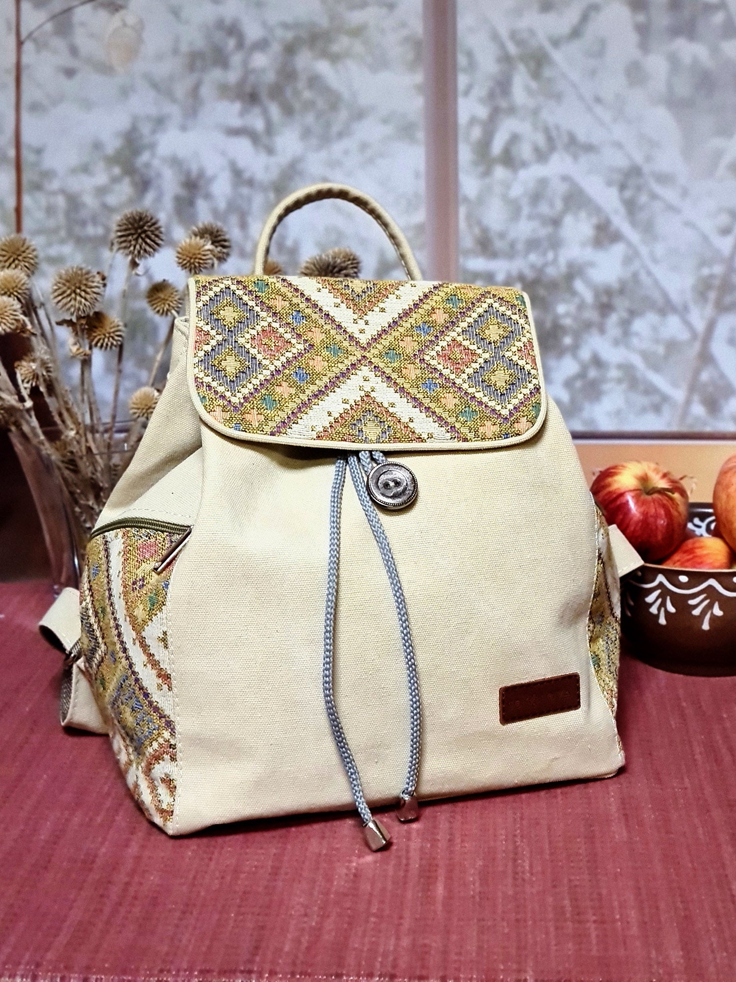Women's Backpack with Tapestry Accents