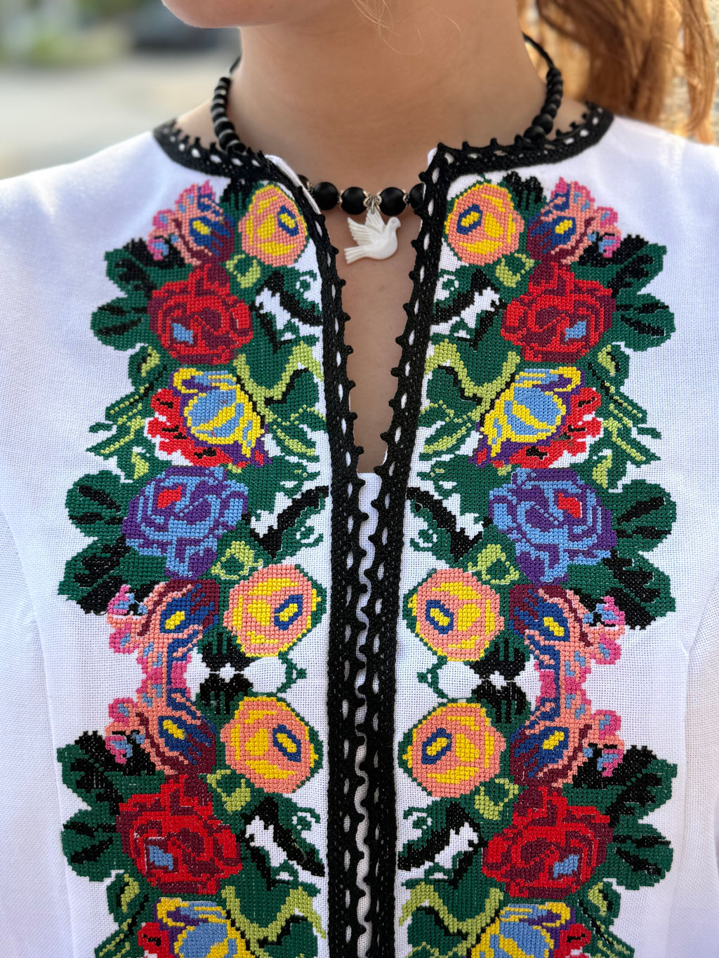 Women’s Embroidered Shirt "Patriotic" – White Ukrainian Vyshyvanka with Floral Motifs
