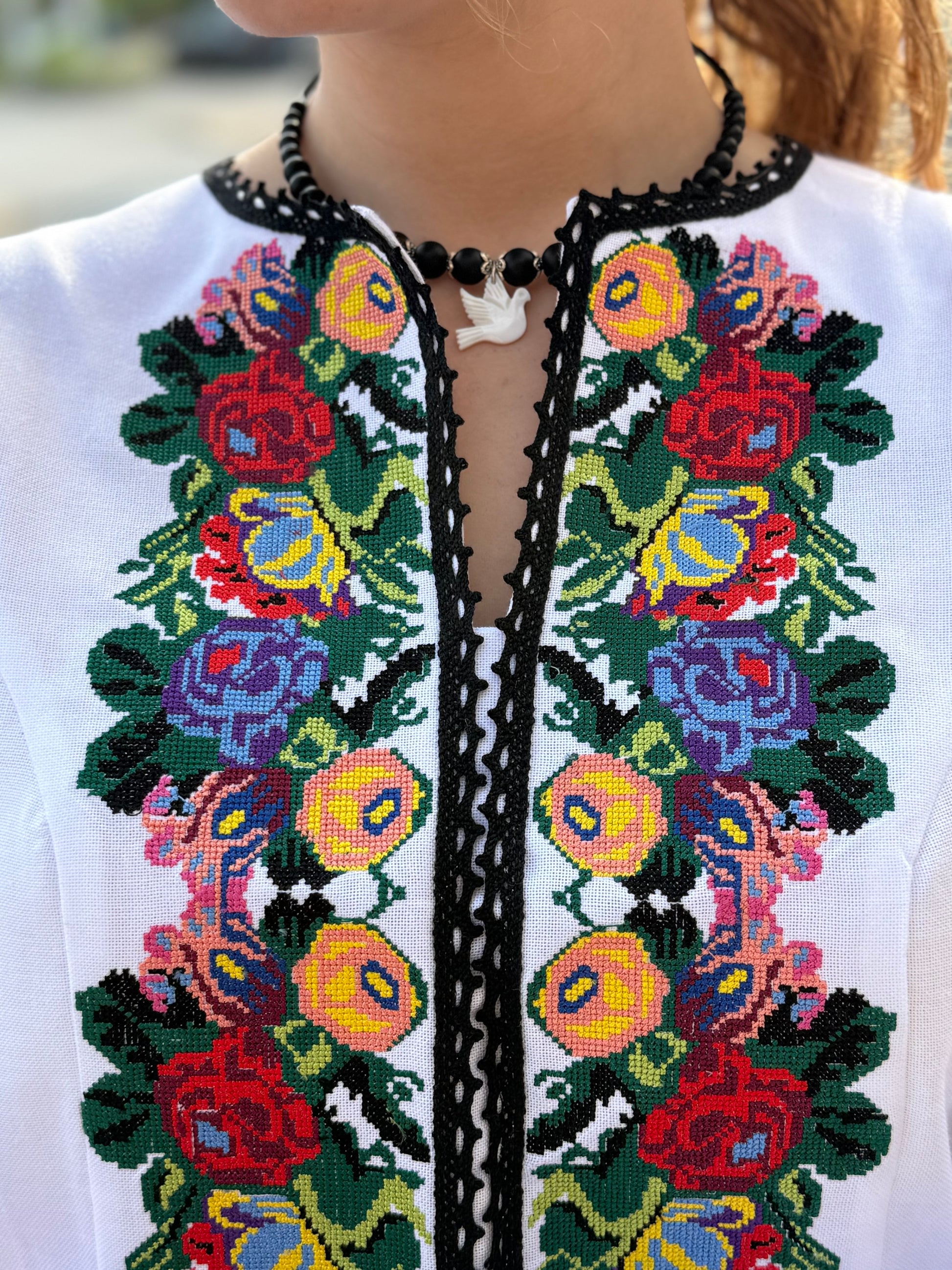 Women’s Embroidered Shirt "Patriotic" – White Ukrainian Vyshyvanka with Floral Motifs
