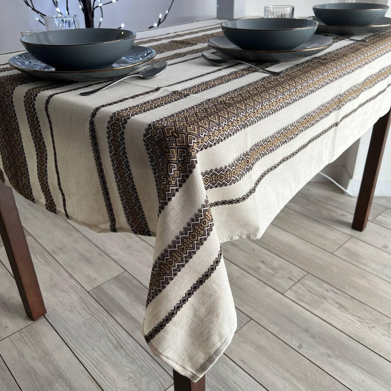 Woven Tablecloth With Traditional Ornament Brown