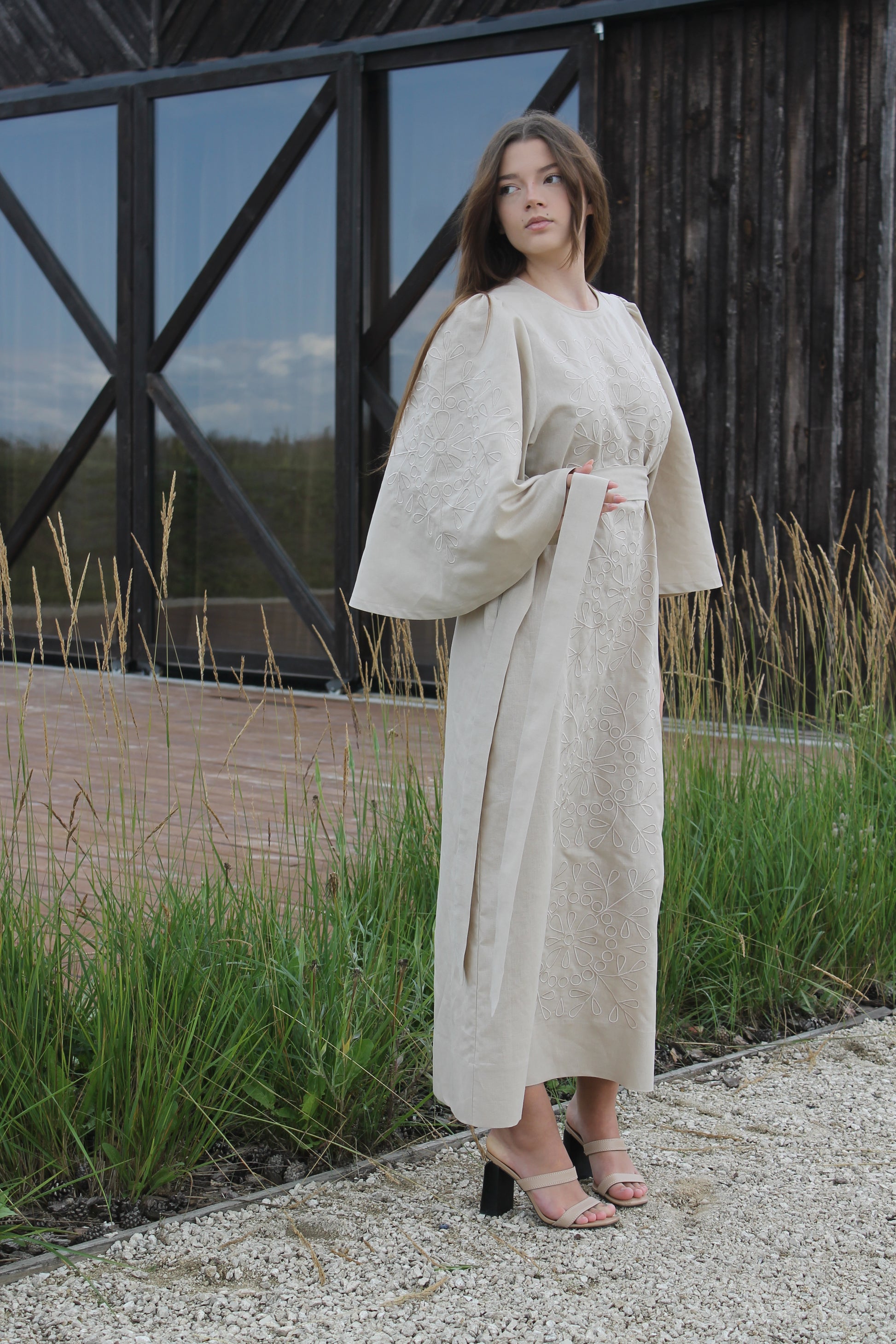 Elegant Linen Maxi Dress With "Tsvit" Embroidery