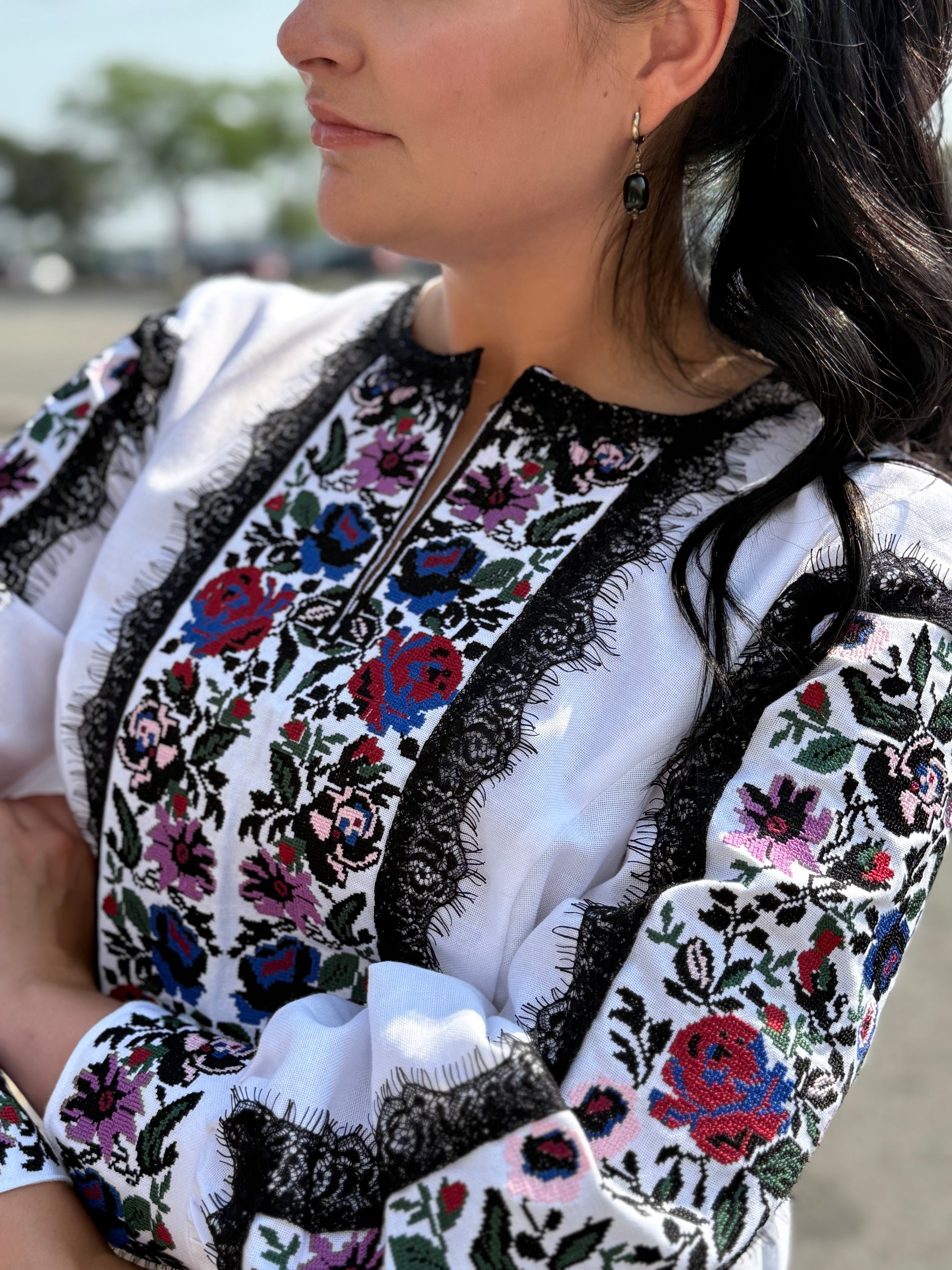 Women’s Embroidered Shirt "Kucheriava" – White Ukrainian Vyshyvanka with Floral Motifs