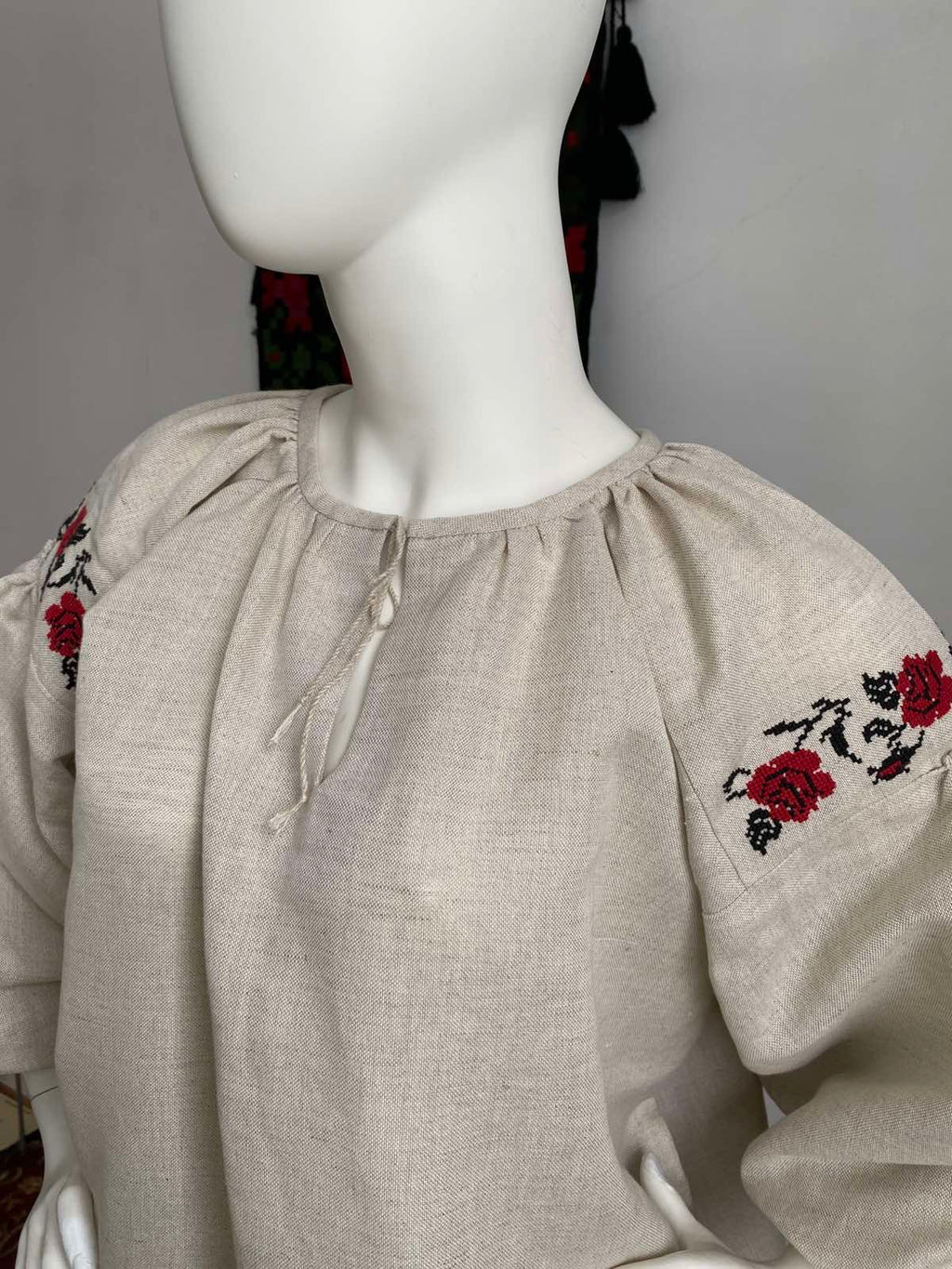 Women’s Long Linen Shirt with Traditional Embroidery