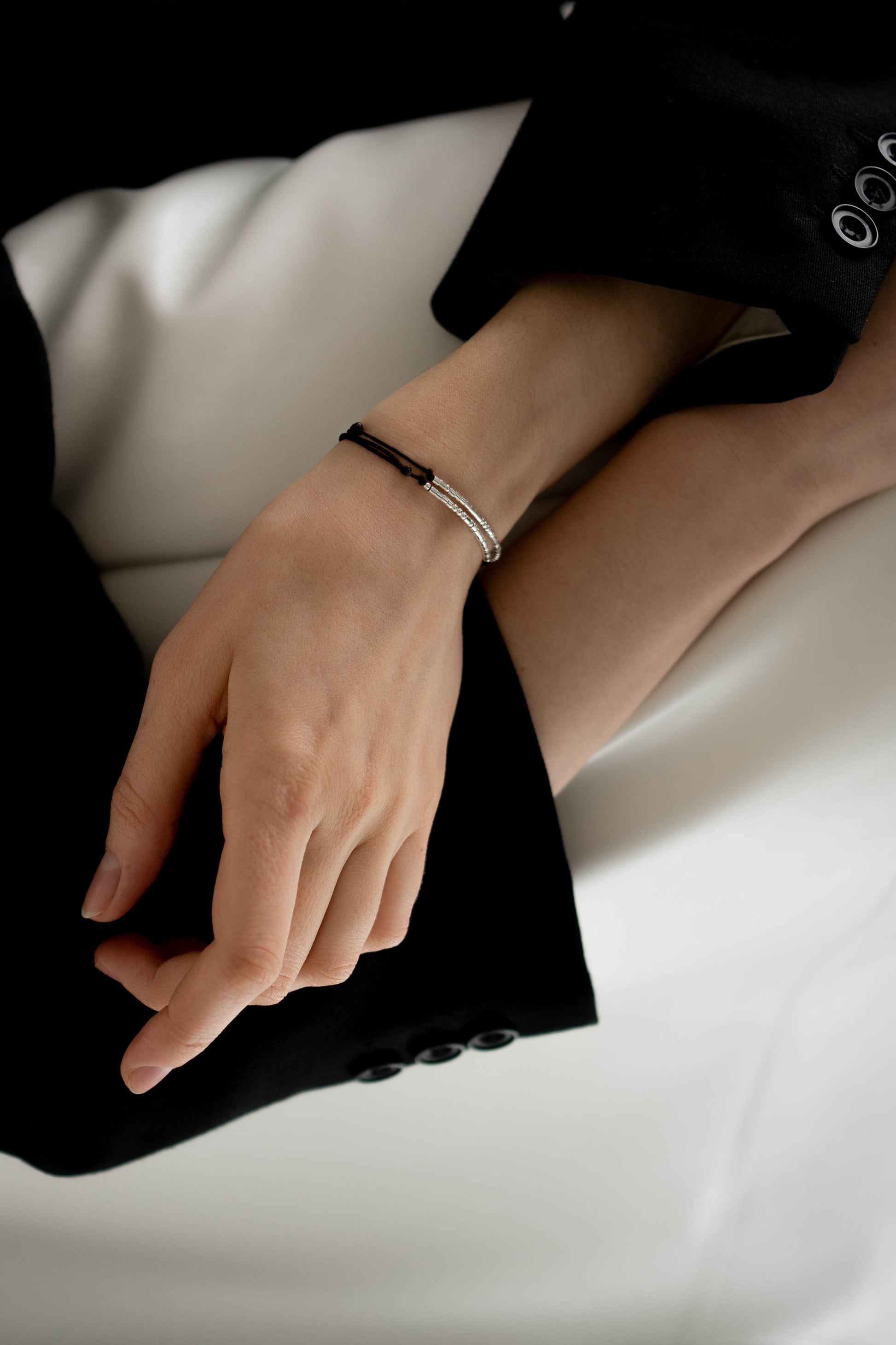 Silver Beaded Couple Bracelets
