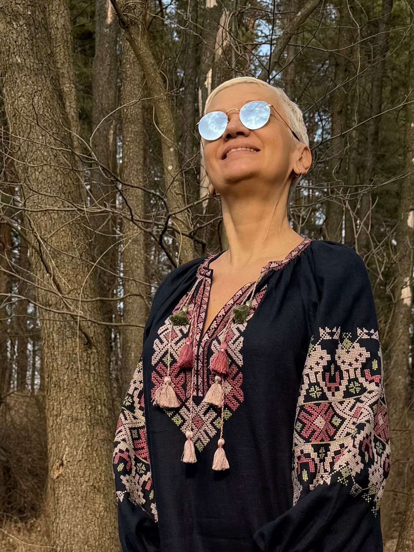 Hand-Embroidered Dark Blue Linen Dress