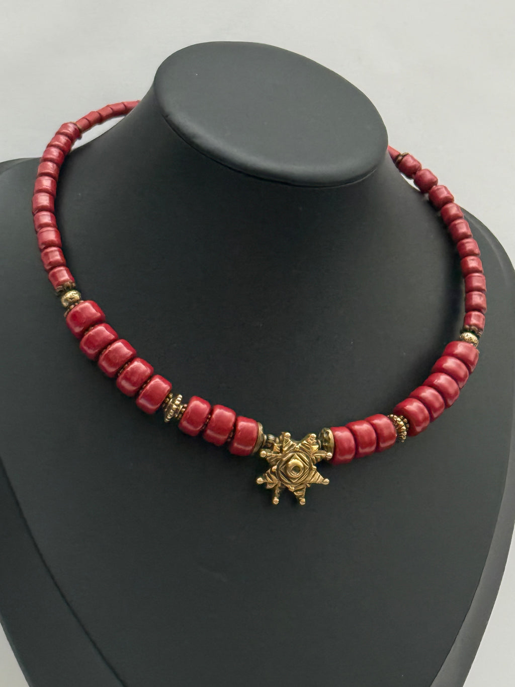 Kosiv Ceramic Choker with Brass Star – Handmade Ukrainian Jewelry