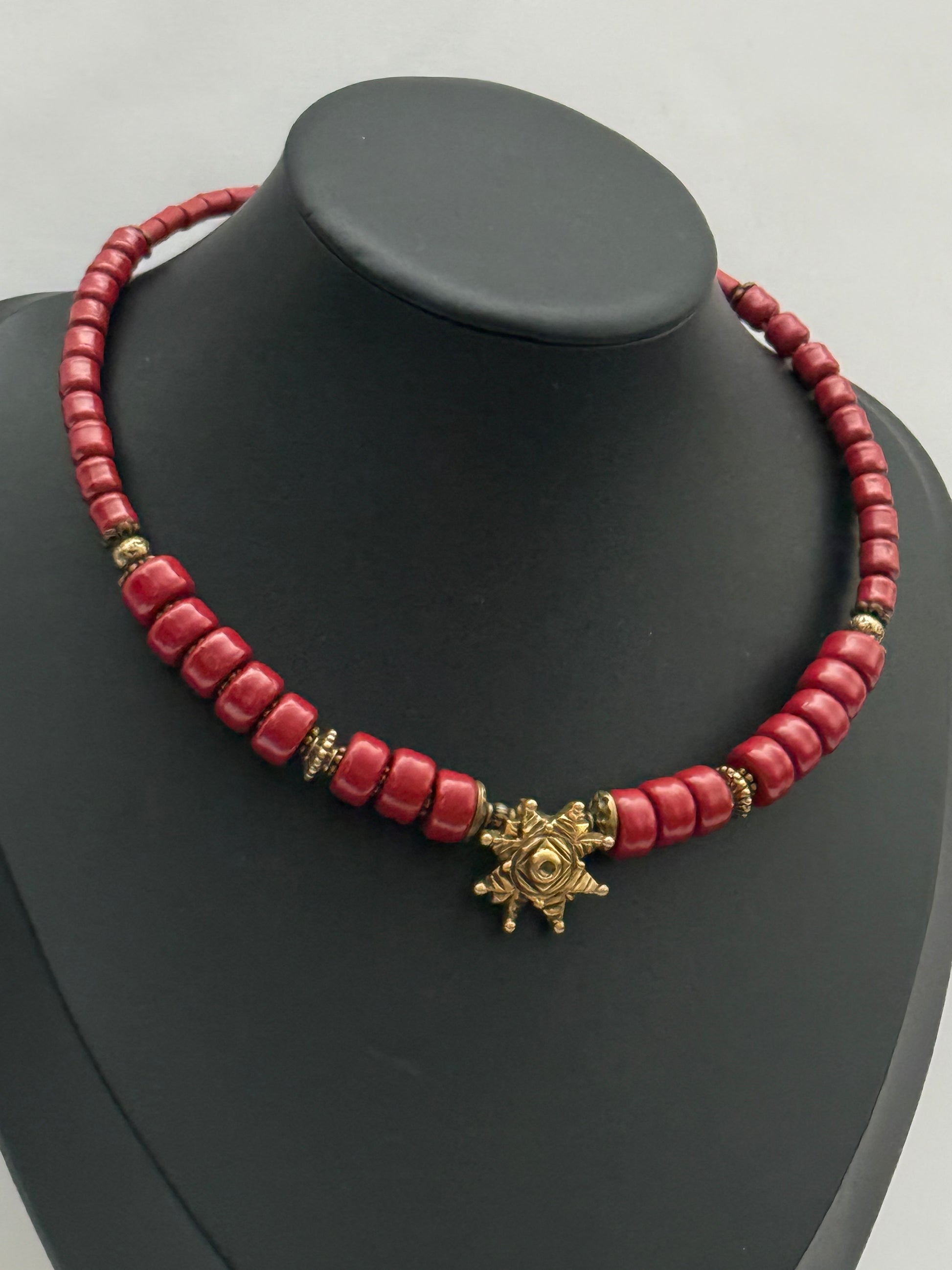Kosiv Ceramic Choker with Brass Star – Handmade Ukrainian Jewelry