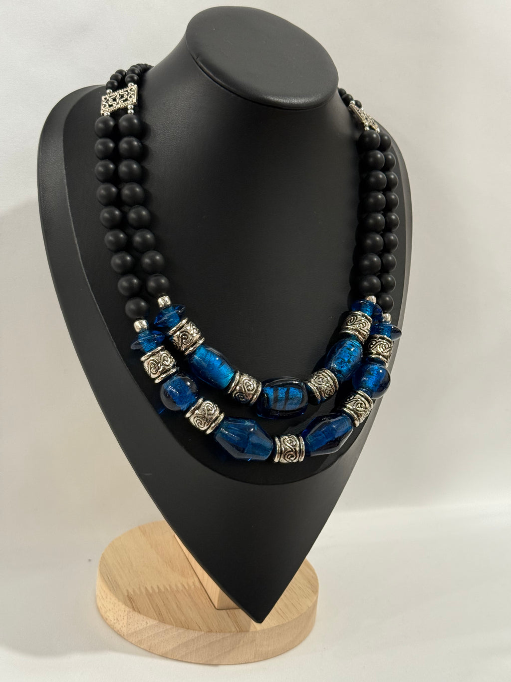Necklace in Vintage Murano Dark Blue Glass | Two Strands
