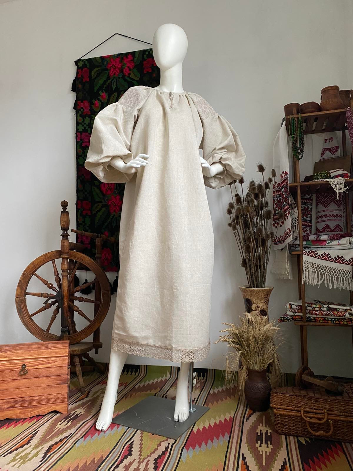 Women’s Long Linen Shirt with Traditional Embroidery