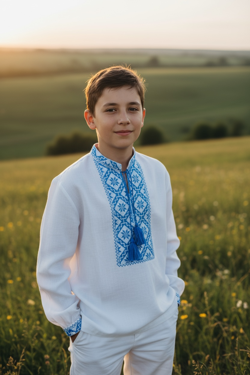 Boys White Vyshyvanka Cotton Long Sleeve In Ukrainian Traditions