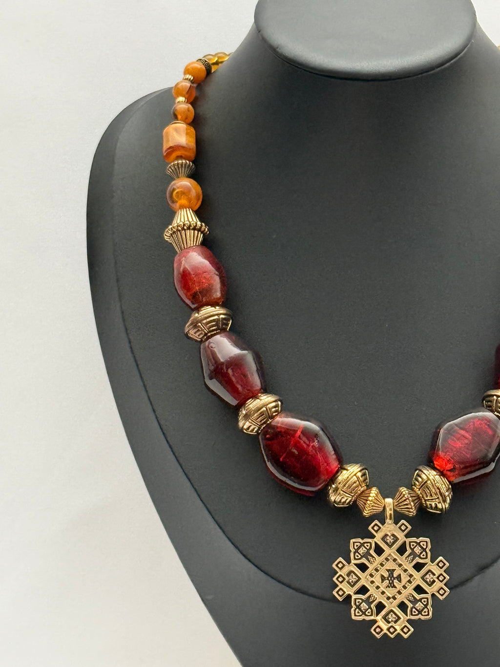 Red Vintage Murano Glass Necklace with Traditional Brass Zgarda