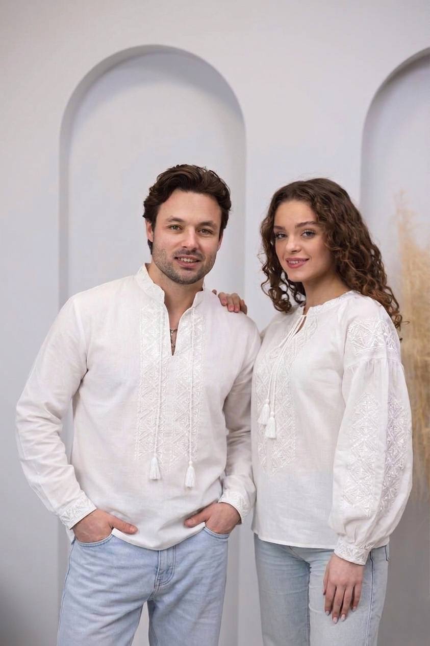 Men’s White-on-White Cotton Embroidered Shirt
