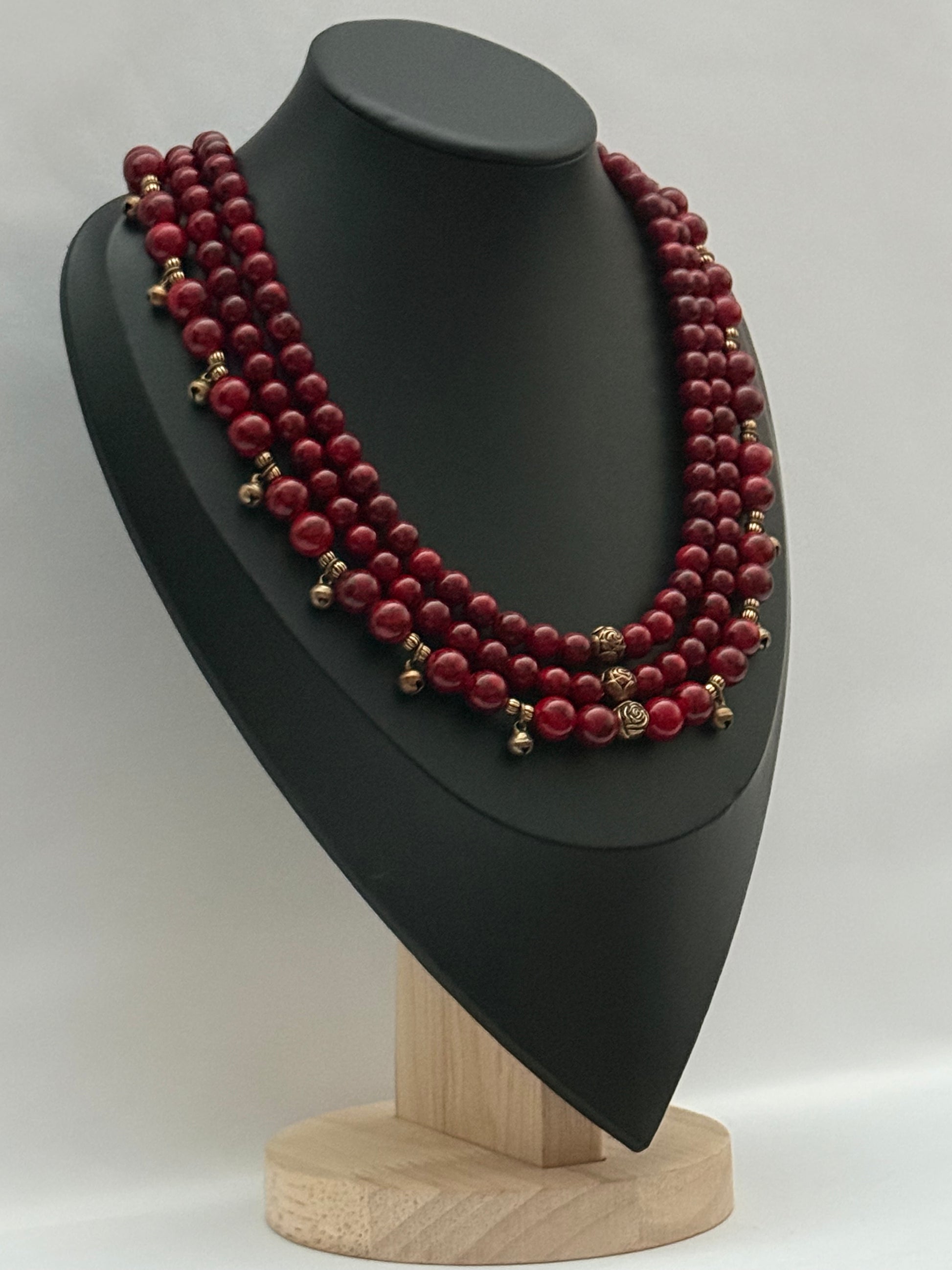 Triple-Strand Ceramic Necklace “Troianda” with Dangling Pendants | Handmade