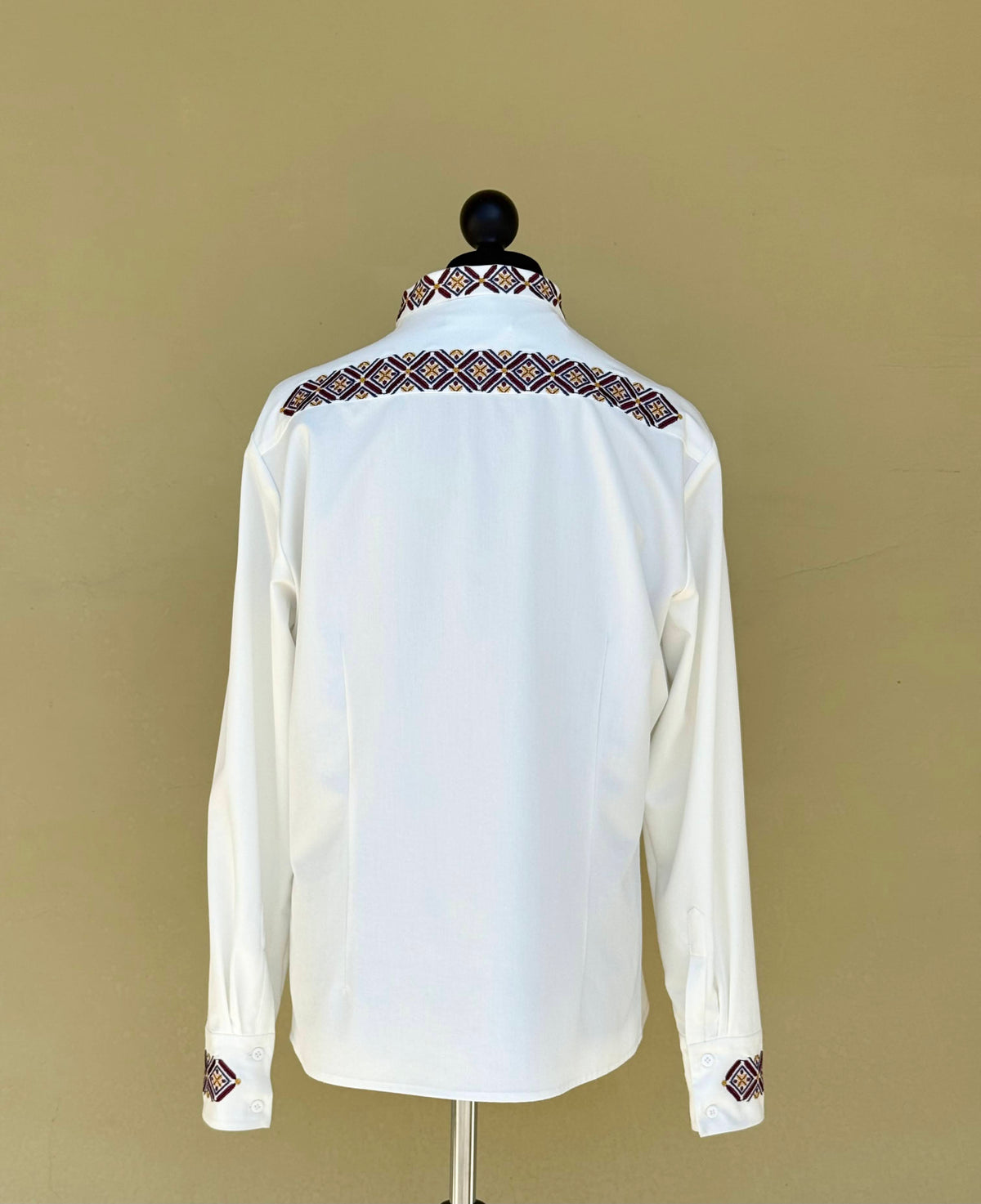 Men's  Ivory Ukrainian Embroidered Shirt with Geometric Embroidery