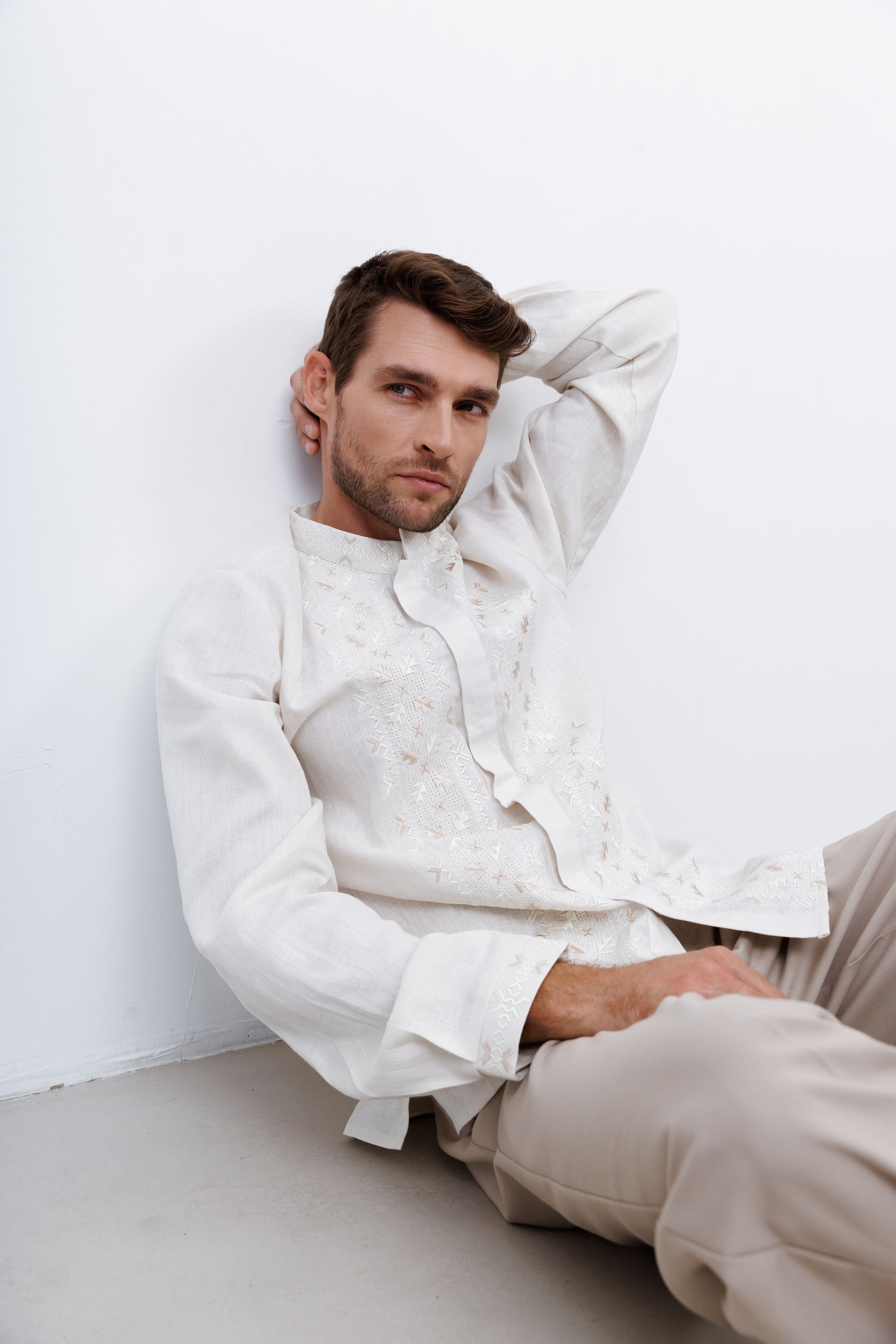 Men’s Embroidered Linen Shirt “Luka” in Cream