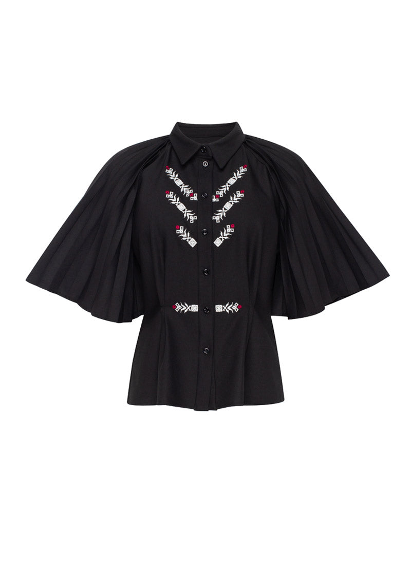 “Homin” Black Embroidered Blouse