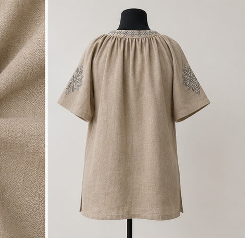 Women’s Linen Grey Embroidered Blouse