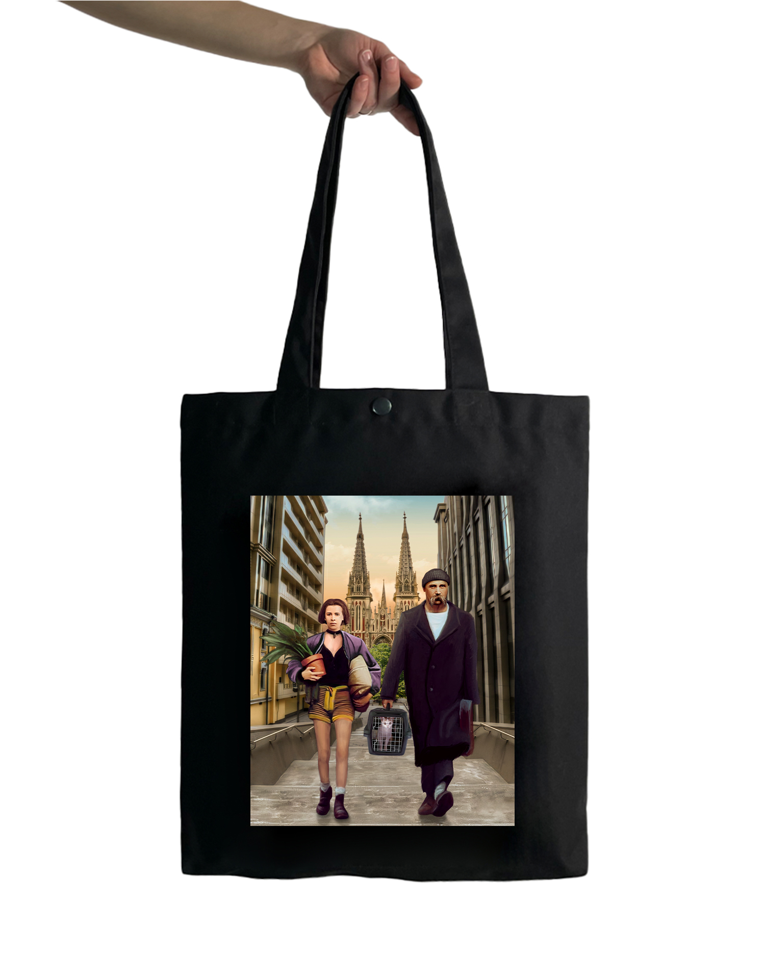 Black Printed Tote Bag