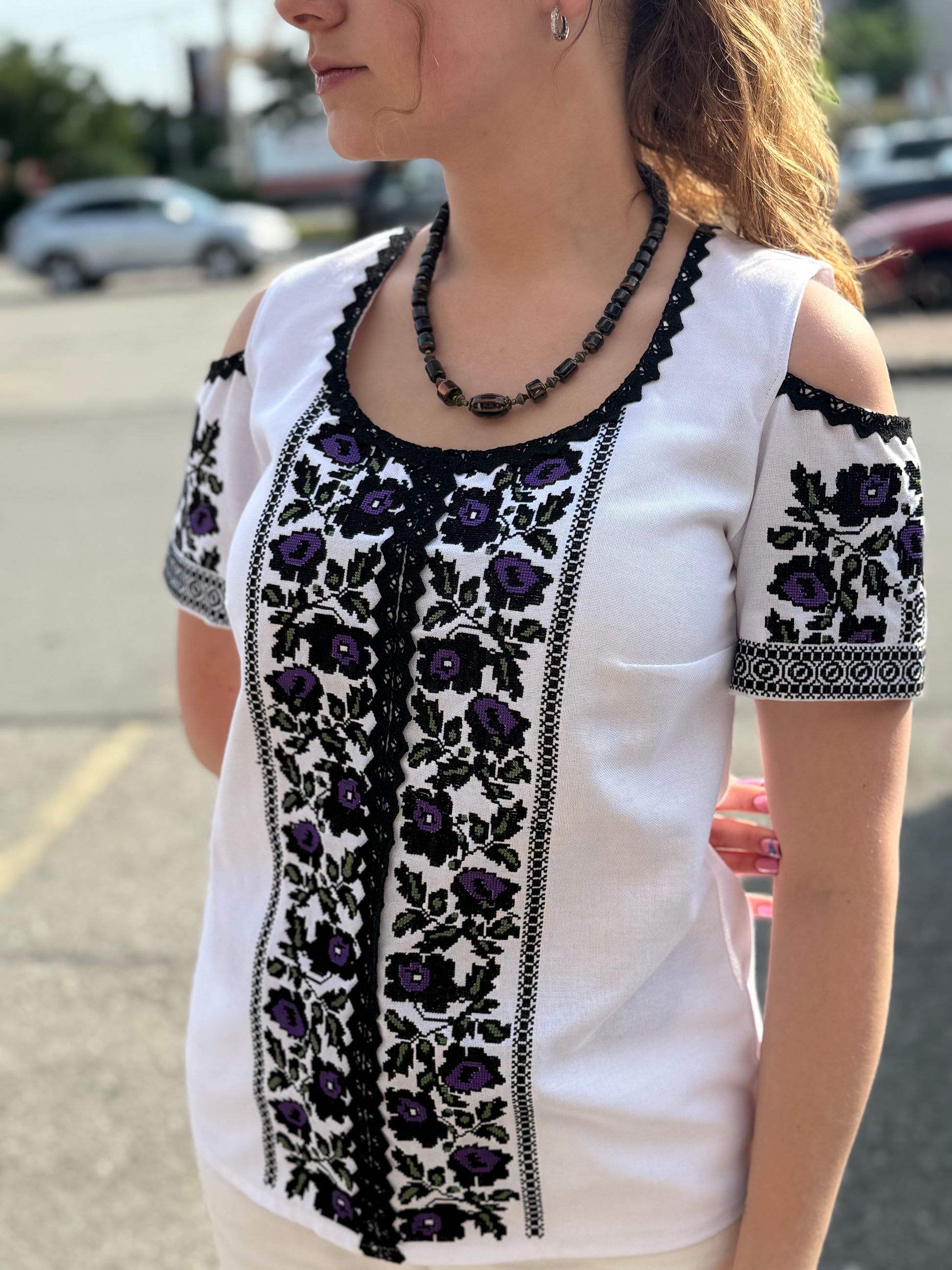 Women’s Embroidered Shirt "Festive" – Short Sleeve Ukrainian Vyshyvanka with Colorful Floral Embroidery