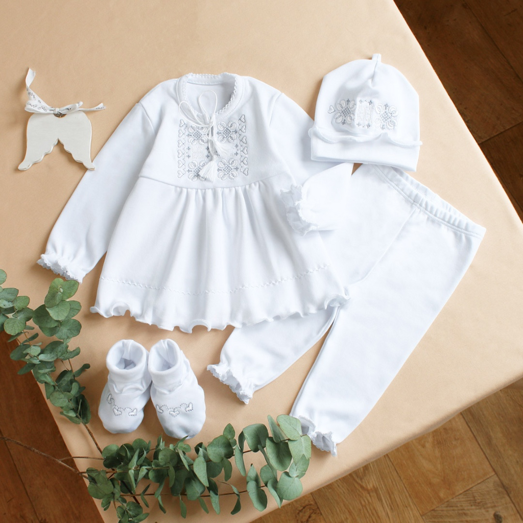 “Heart” Embroidered Christening Outfit for Baby Girls