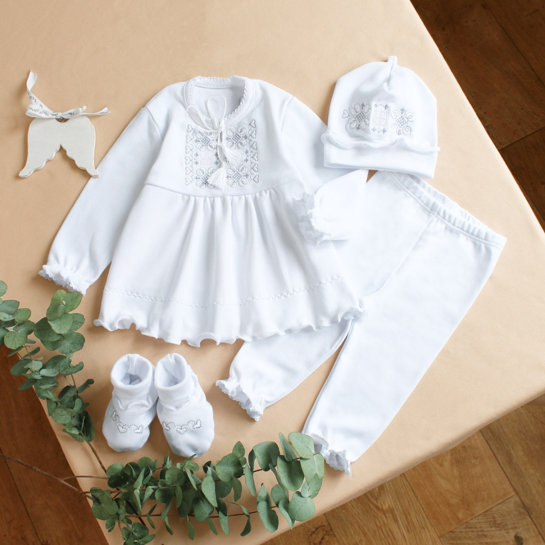 “Heart” Embroidered Christening Outfit for Baby Girls
