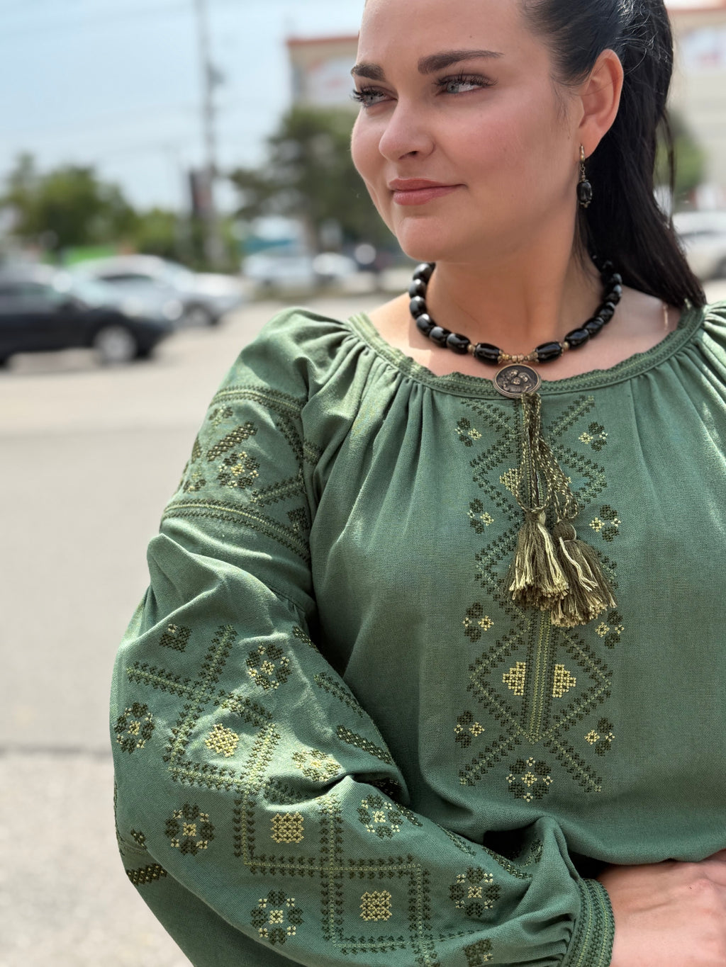 Women’s Green Vyshyvanka Cotton Long Sleeve In Ukrainian Traditions
