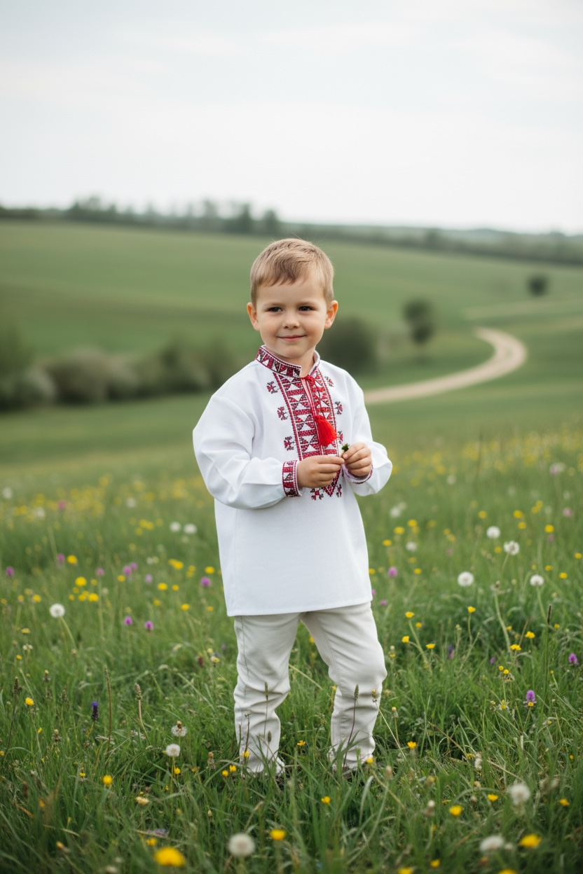 Boys White Vyshyvanka Cotton Long Sleeve In Ukrainian Traditions