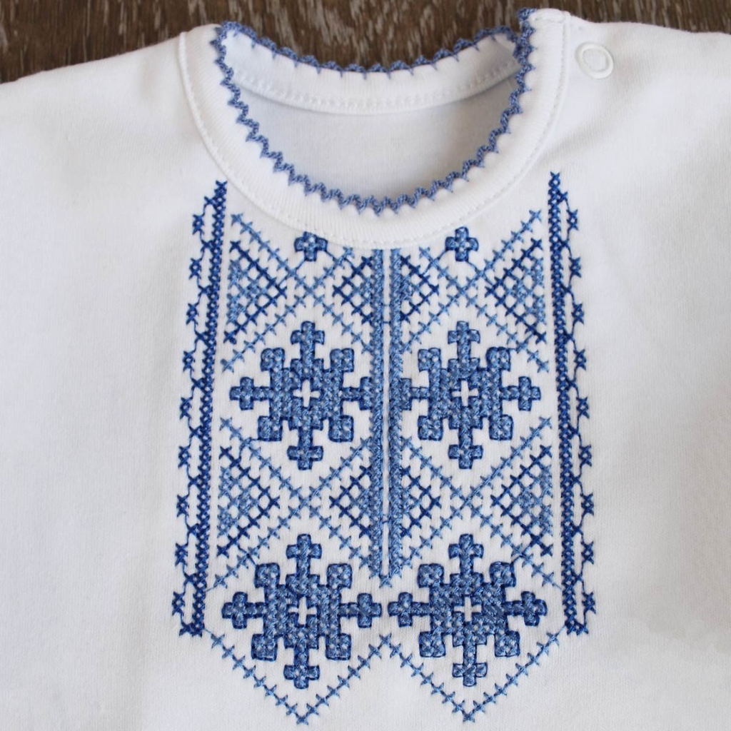 Embroidered Baby Boy Bodysuit with Traditional Ukrainian Ornament