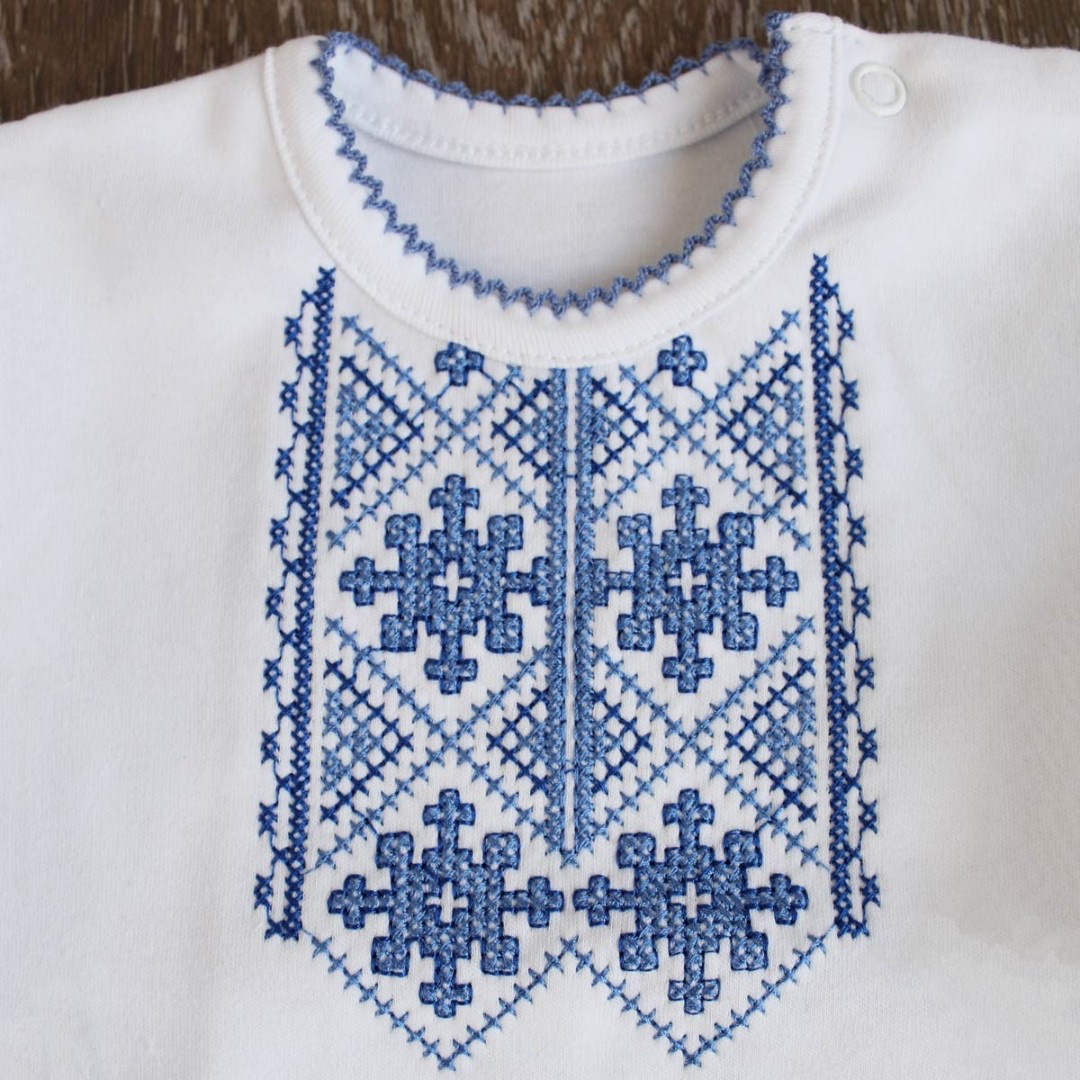 Embroidered Baby Boy Bodysuit with Traditional Ukrainian Ornament