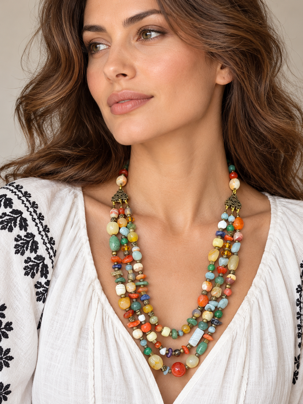 Multistrand Natural Gemstone Necklace