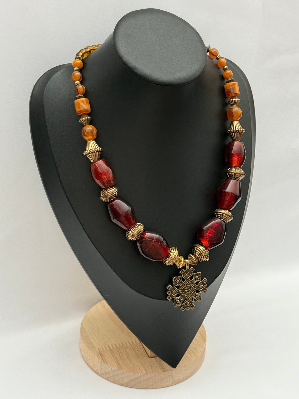 Red Vintage Murano Glass Necklace with Traditional Brass Zgarda