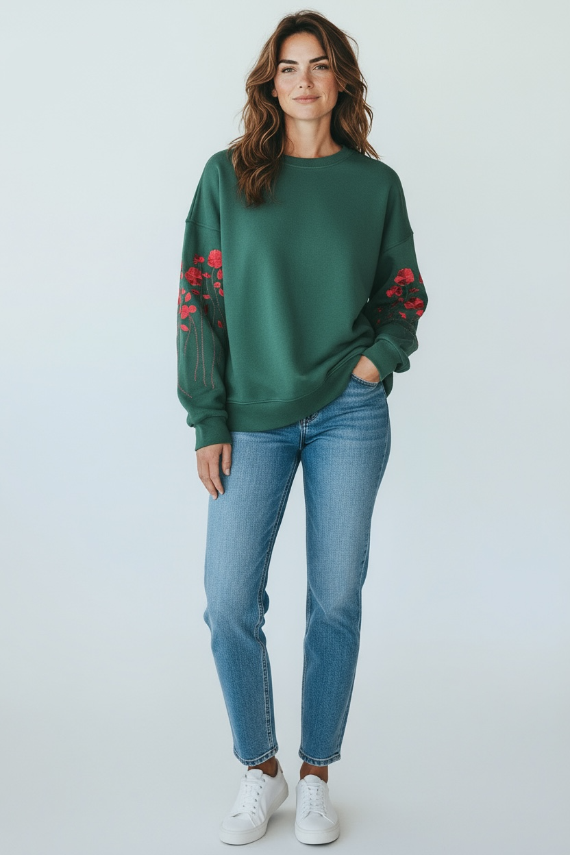 Oversized Sweatshirt With "Flowers" Embroidery