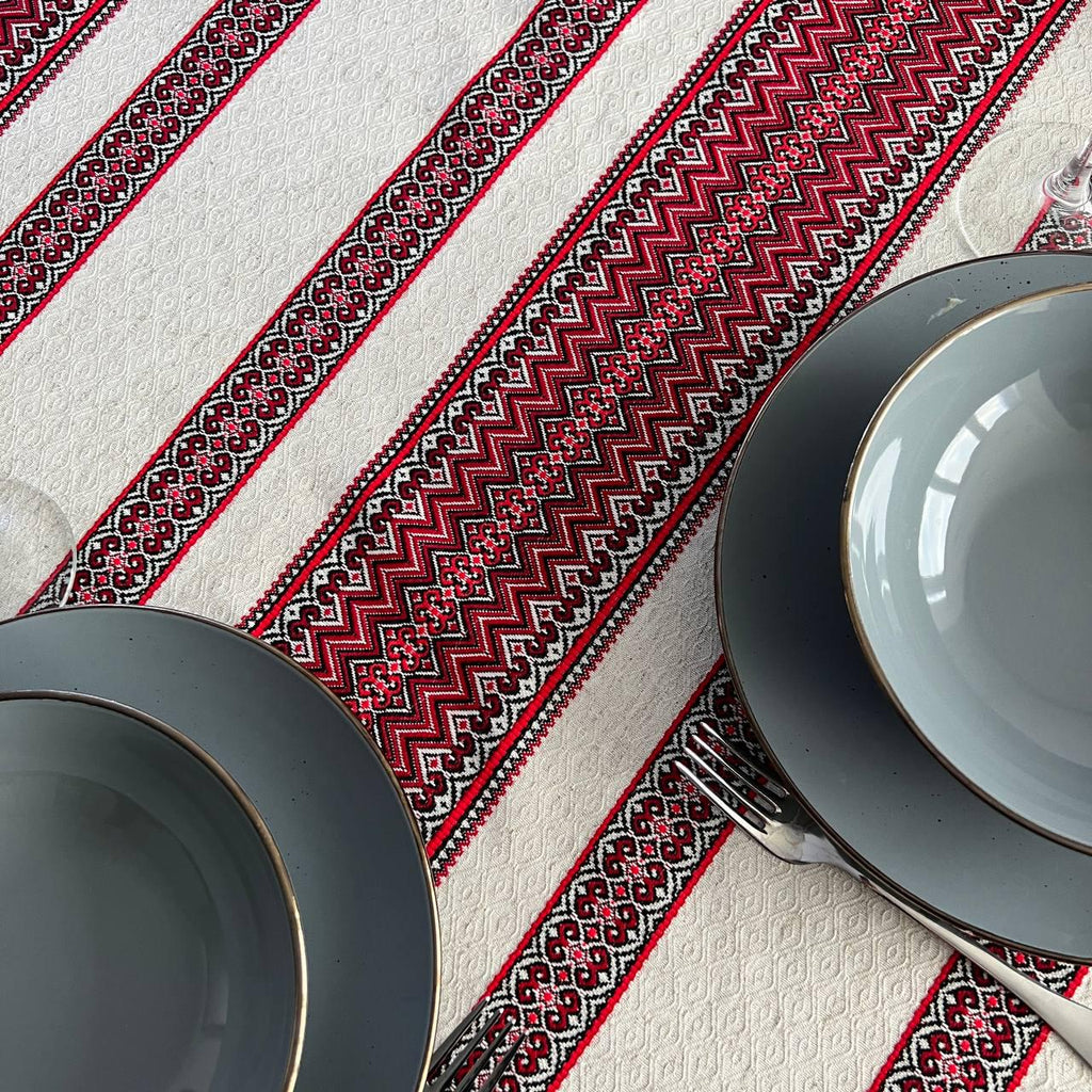 Woven Tablecloth With Traditional Ornament Red