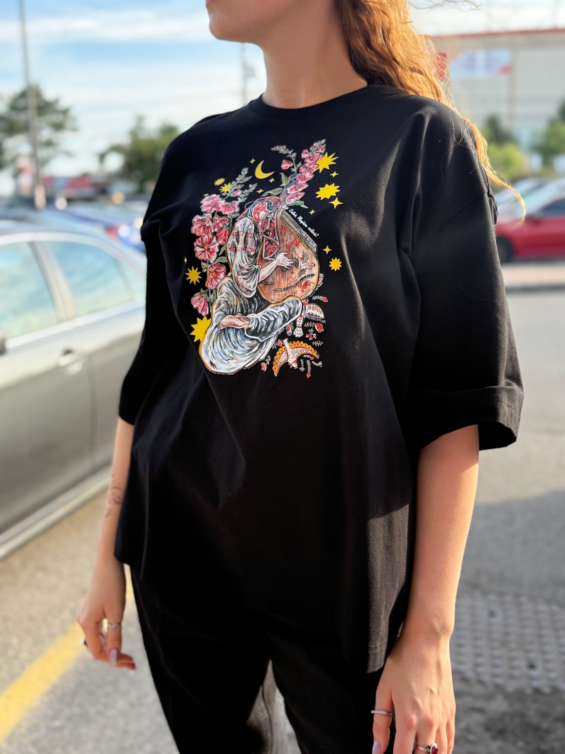 T-Shirt with Ukrainian Print Motanka with Bandura Black