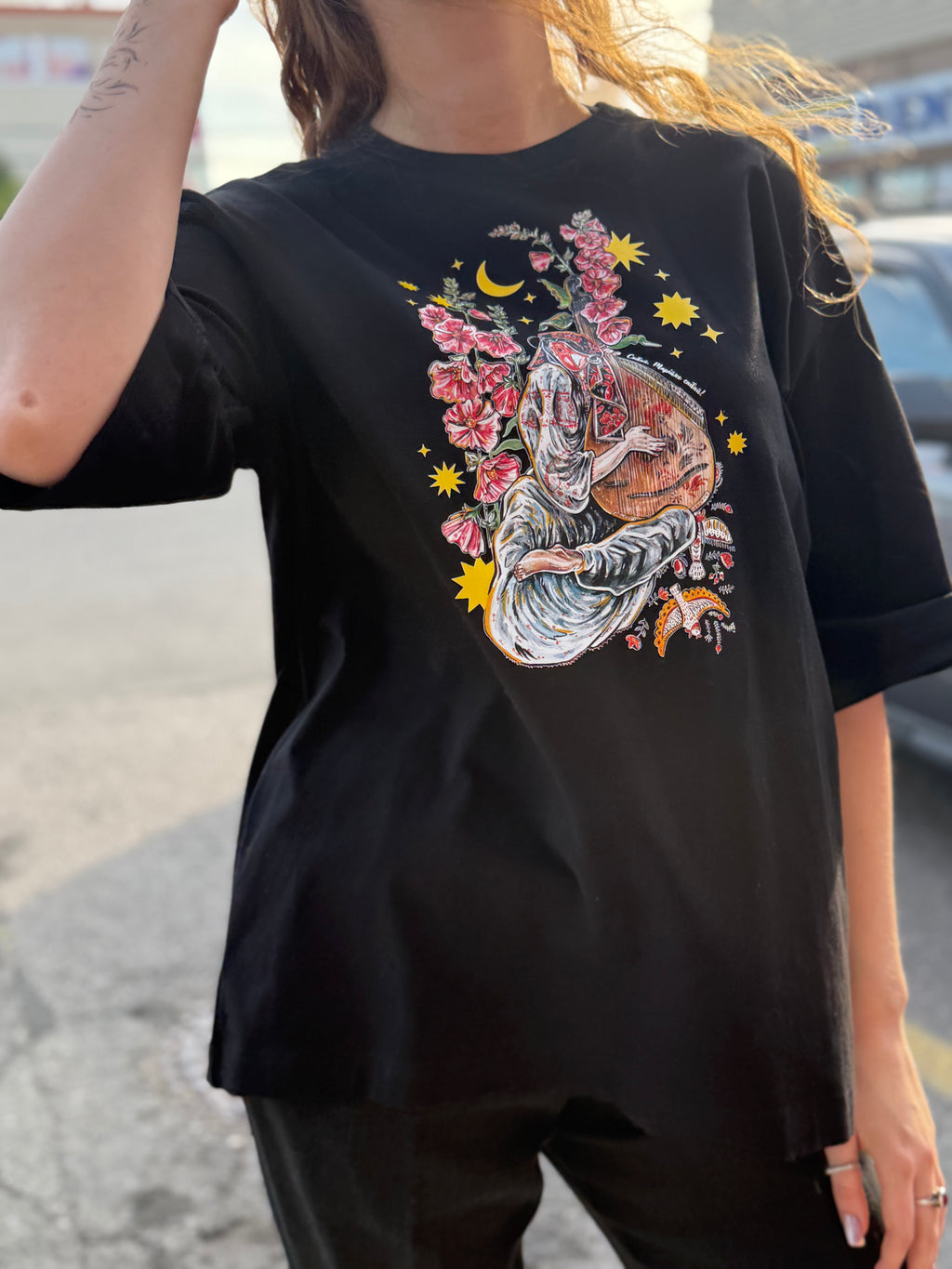 T-Shirt with Ukrainian Print Motanka with Bandura Black