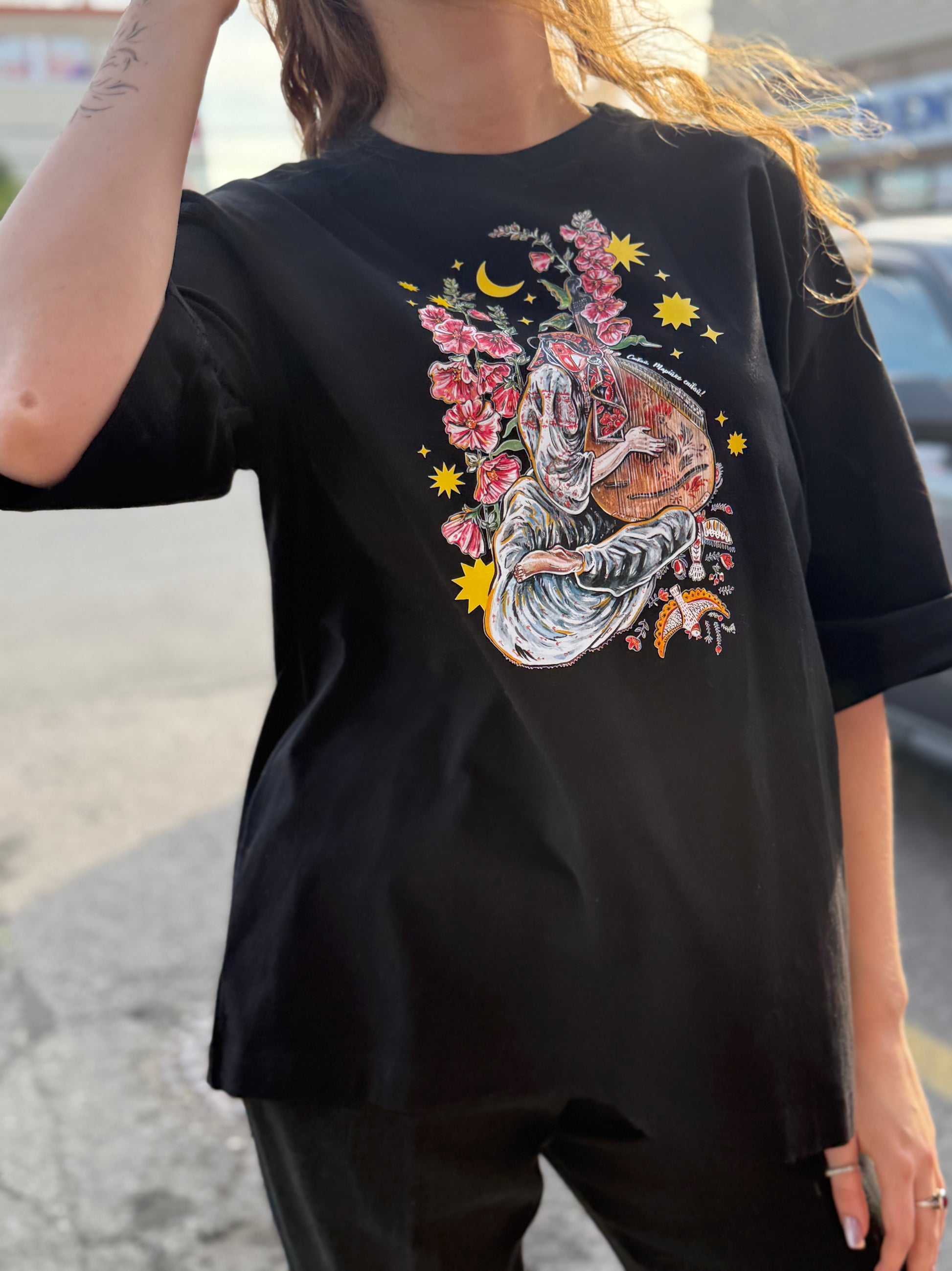 T-Shirt with Ukrainian Print Motanka with Bandura Black