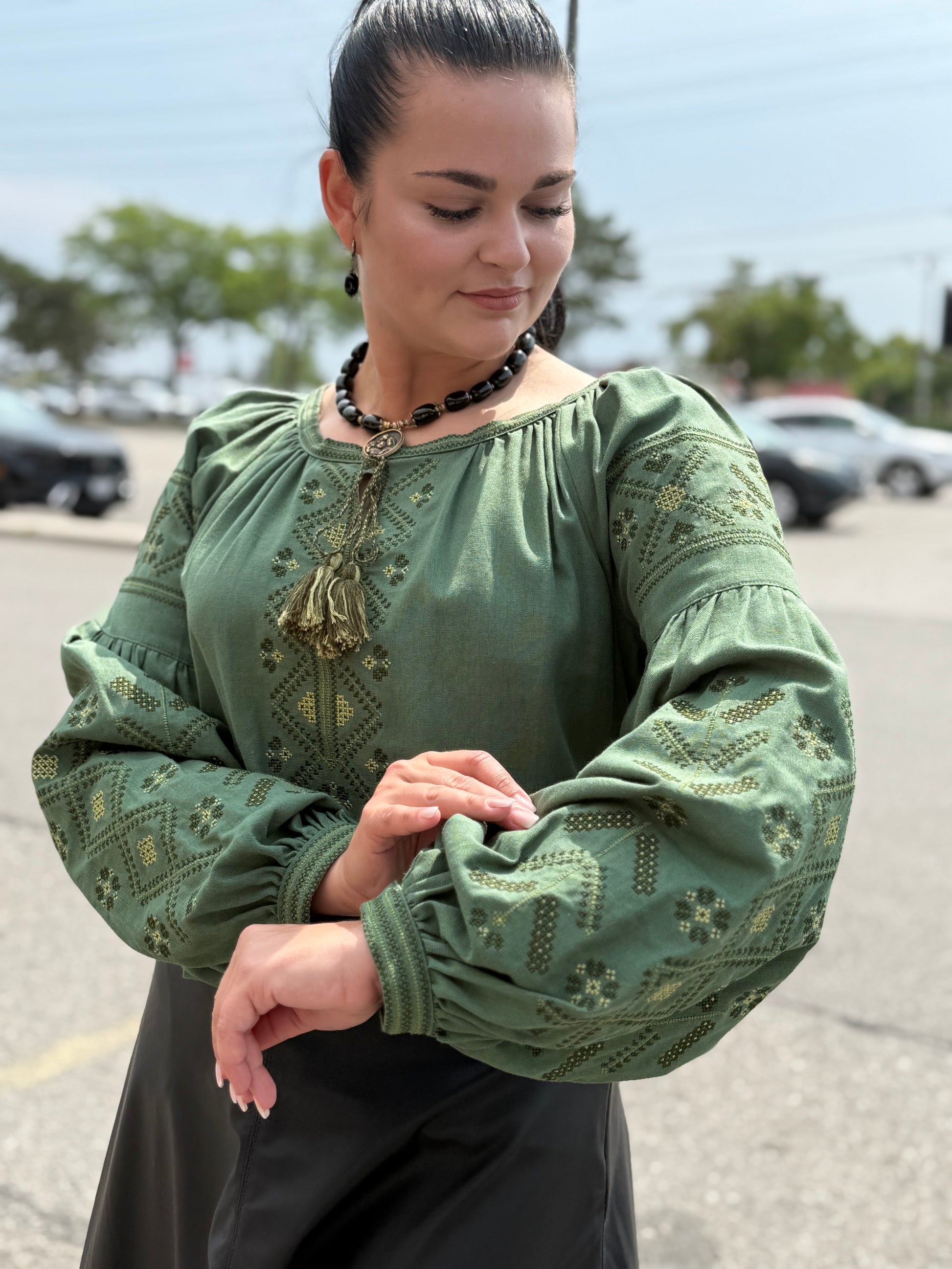 Women’s Green Vyshyvanka Cotton Long Sleeve In Ukrainian Traditions