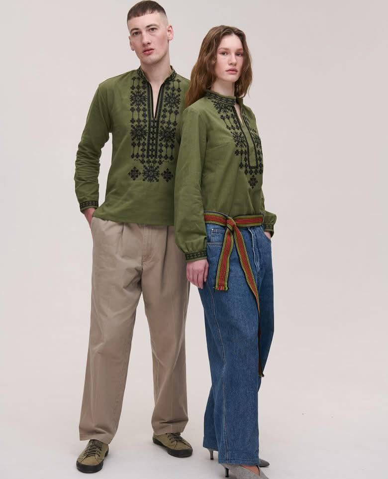 Women's Khaki Embroidered Shirt Nezlamni