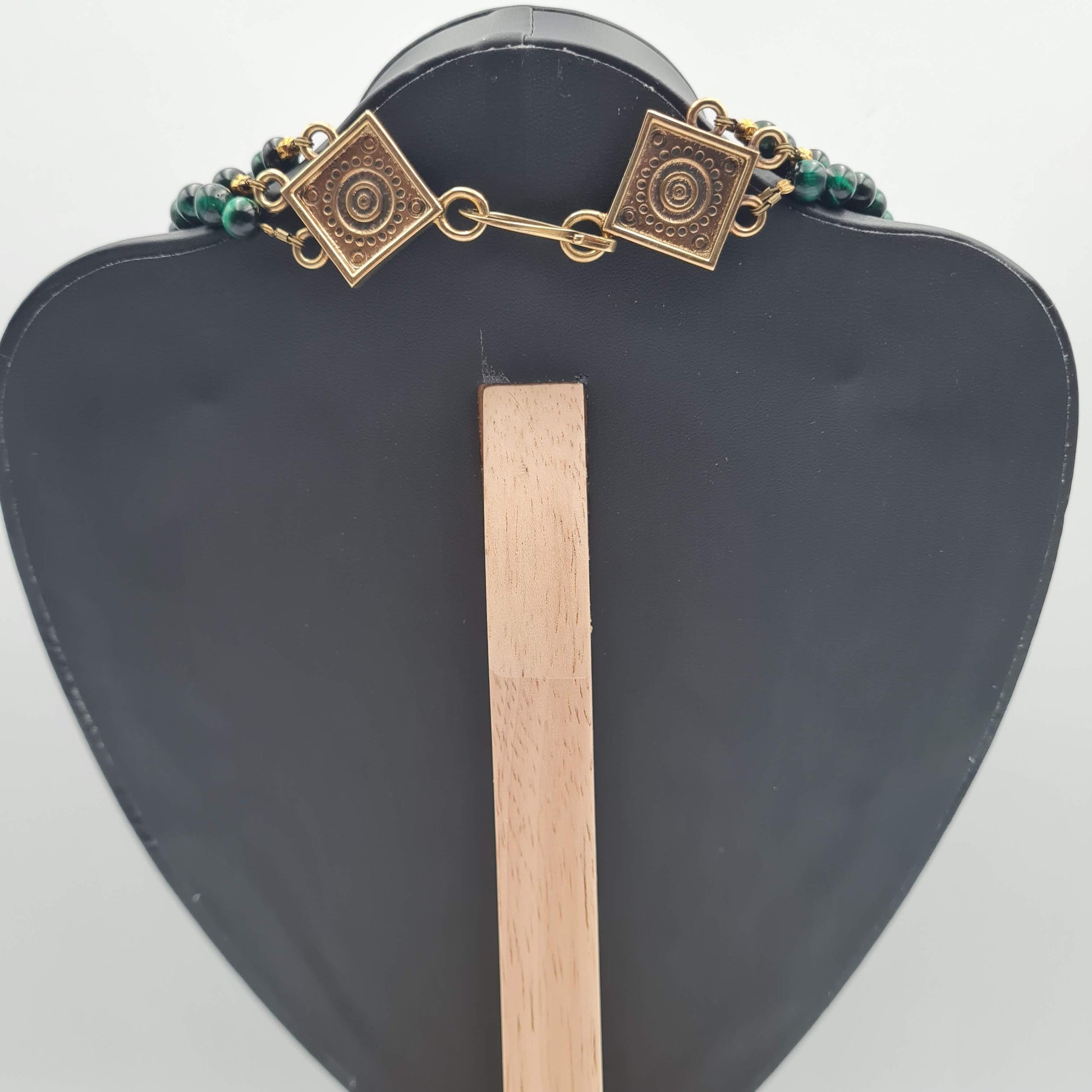 Natural Green Tiger's Eye Stone Necklace with Brass Pendant and Beads