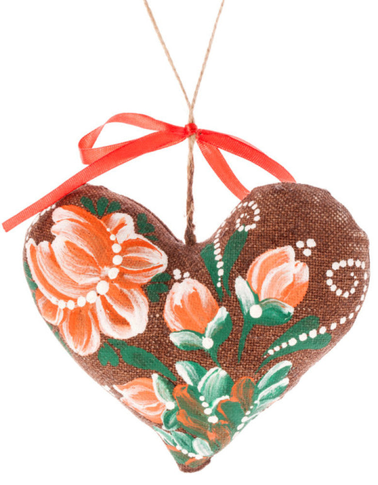 Souvenir "Heart with Peach Flowers (Petrykivka Painting) (coffee)"