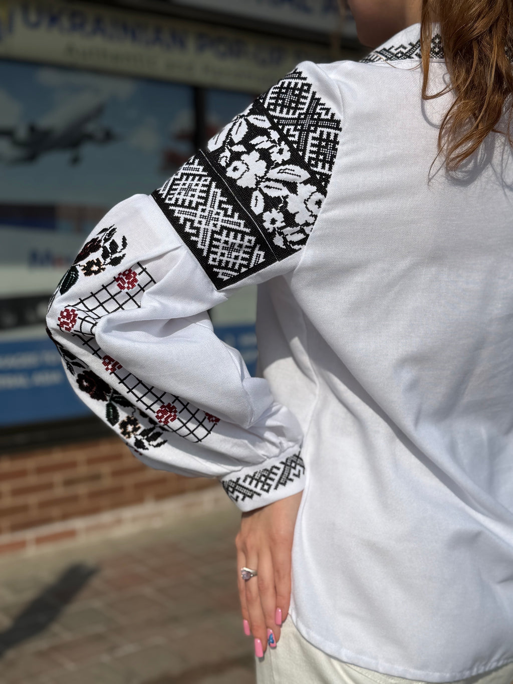 Women’s Embroidered Shirt "Transparent Flowers" – White Ukrainian Vyshyvanka with Delicate Floral Motifs