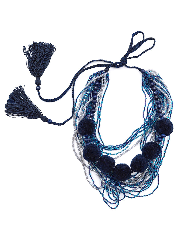 Blue Beaded Necklace with Tassels