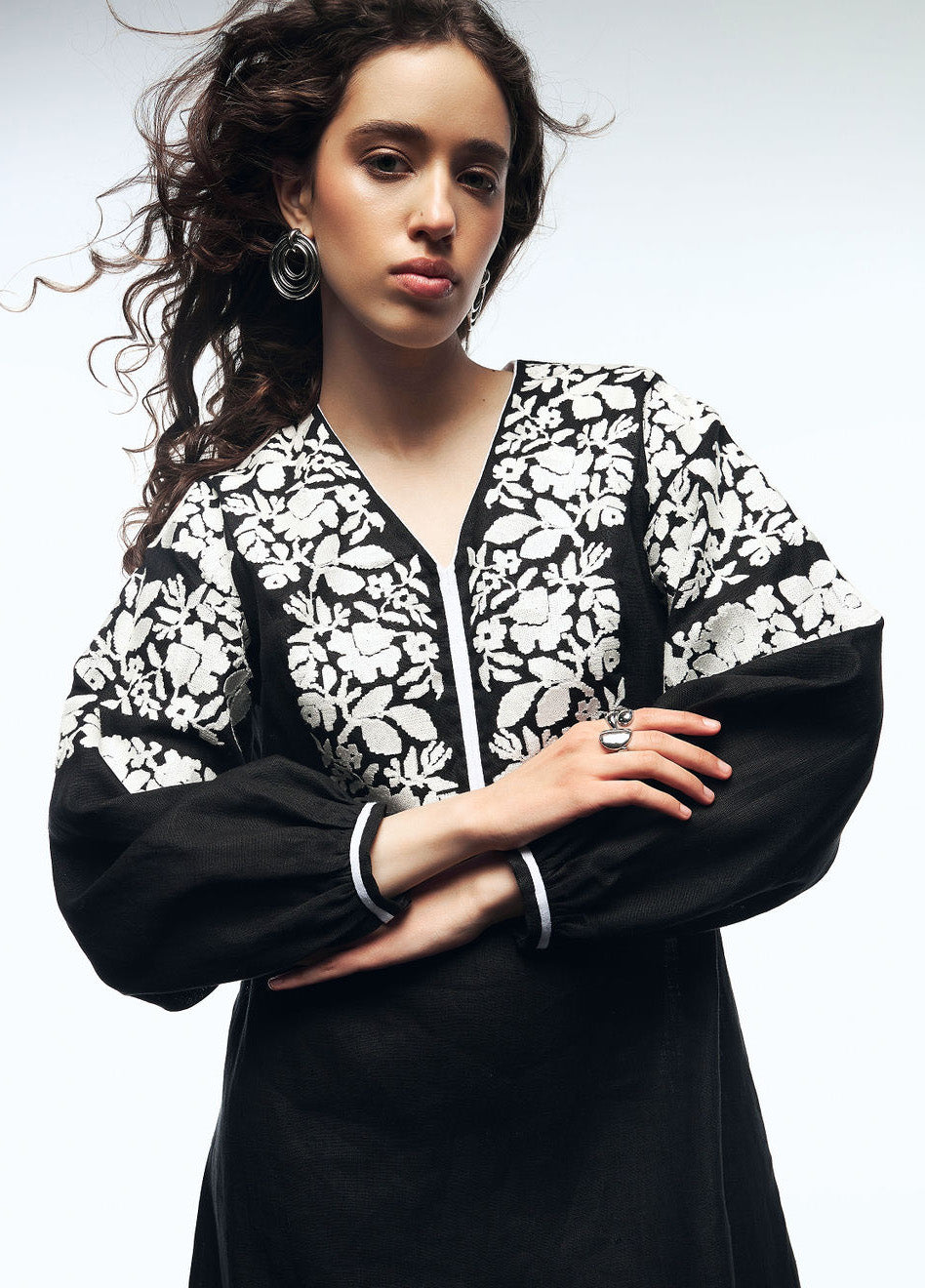 “Poklyk” Black Linen Embroidered Dress