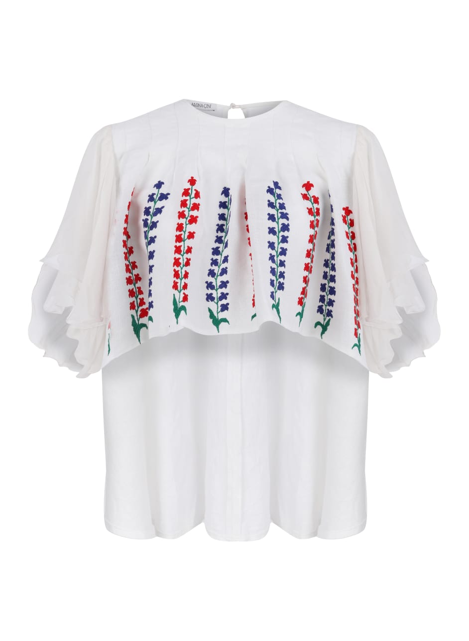 Linen top with chiffon sleeves