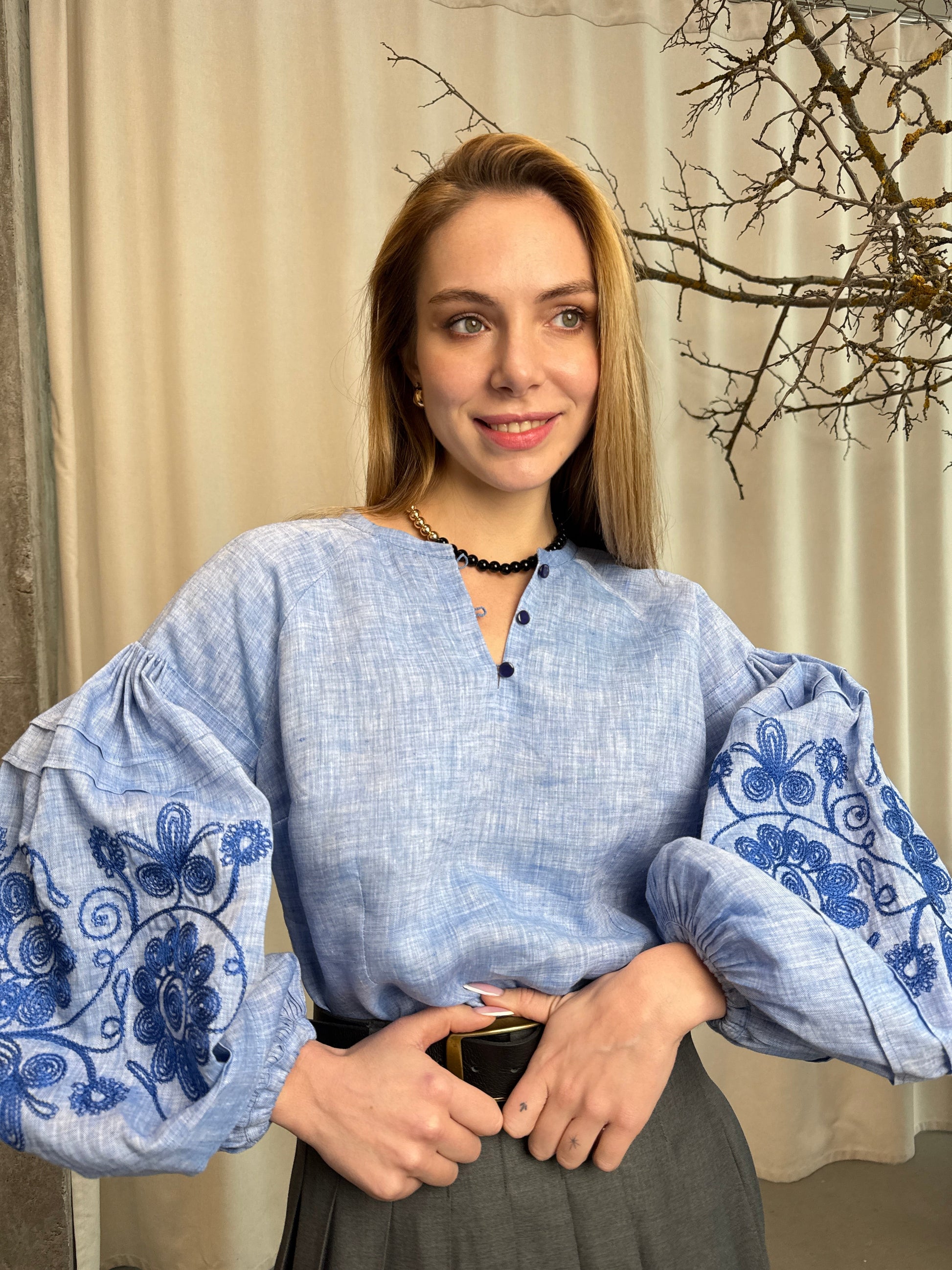 Linen Blouse “Oksana” in Light Blue