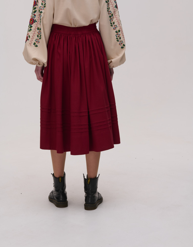 Rozmai Burgundy Linen Midi Skirt