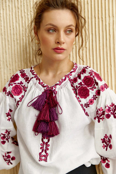 Women’s Embroidered Blouse "Malva" – Ukrainian Vyshyvanka with Floral Motifs
