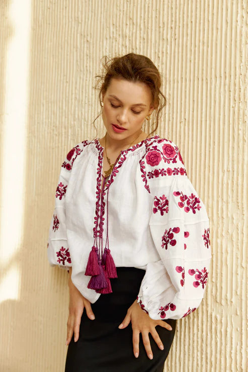 Women’s Embroidered Blouse "Malva" – Ukrainian Vyshyvanka with Floral Motifs